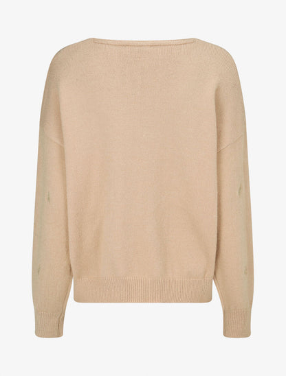 Pull uni à détail feuilles irisées - Taupe - 2