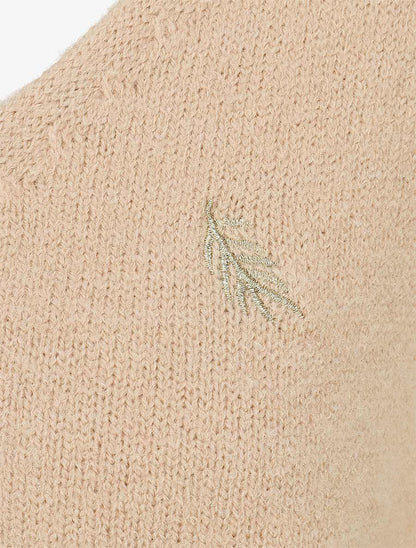 Pull uni à détail feuilles irisées - Taupe - 3