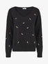 Pull uni à détail feuilles irisées - Noir - 5