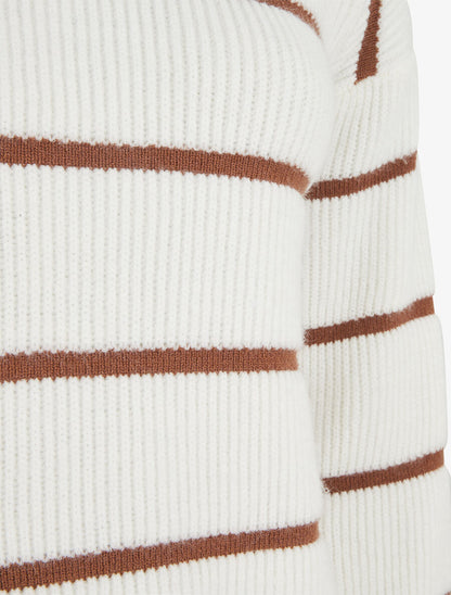 Pull droit col rond à rayures - Blanc - 3