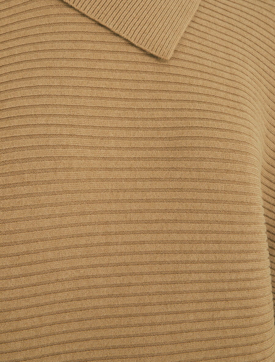 Pull ample côtelé à col montant asymétrique - Beige - 3