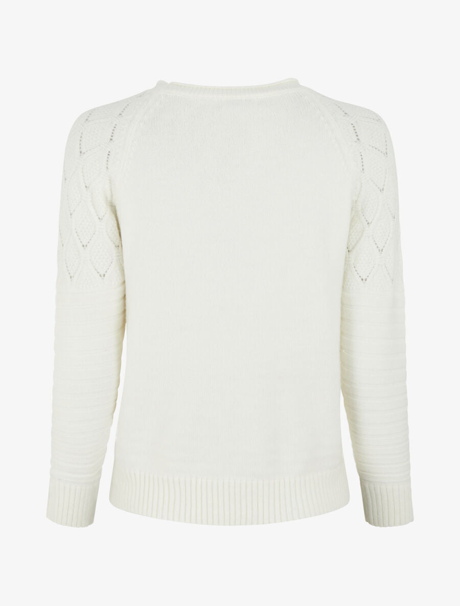 Pull droit uni en maille effet quadrillé - Blanc - 2