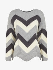 Pull droit bords asymétriques et motif zigzag - Gris - 1
