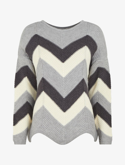 Pull droit bords asymétriques et motif zigzag - Gris - 1