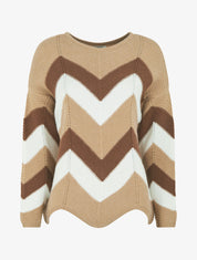 Pull droit bords asymétriques et motif zigzag - Beige - 4