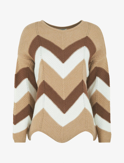 Pull droit bords asymétriques et motif zigzag - Beige - 4