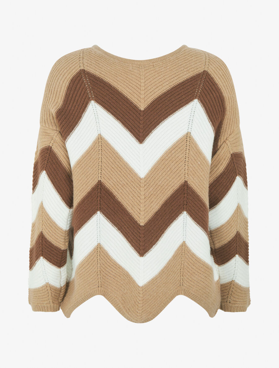 Pull droit bords asymétriques et motif zigzag - Beige - 2