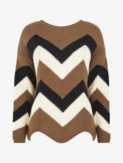Pull droit bords asymétriques et motif zigzag - Marron - 1