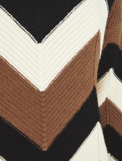 Pull droit bords asymétriques et motif zigzag - Marron - 3