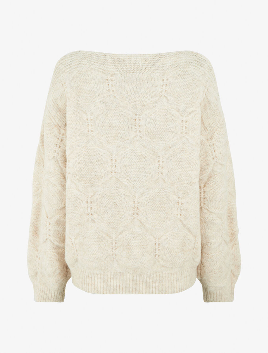 Pull droit en maille graphique - Beige - 2