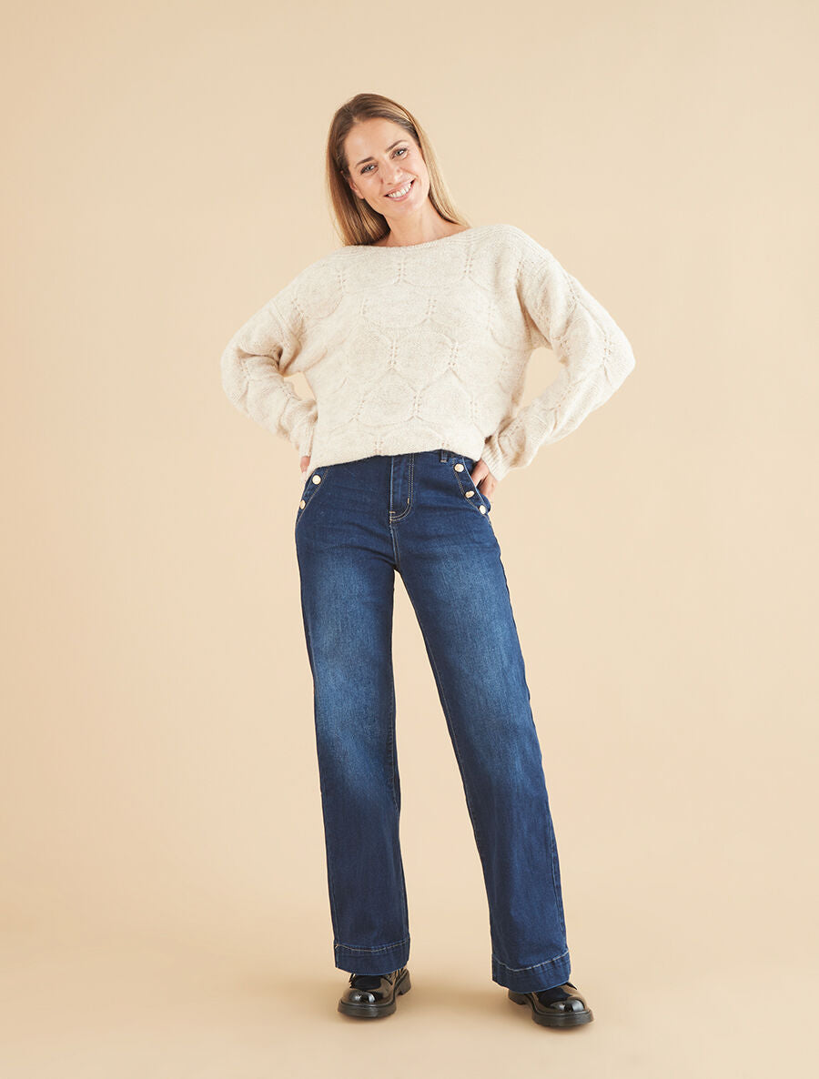 Pull droit en maille graphique - Beige - 4