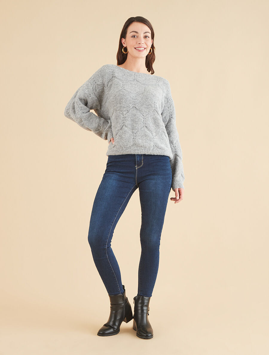 Pull droit en maille graphique - Gris - 4