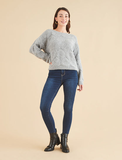 Pull droit en maille graphique - Gris - 4