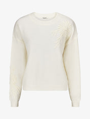 Pull uni avec broderies fleurs - Crème - 4