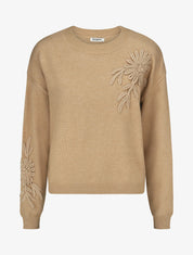 Pull uni avec broderies fleurs - Beige - 1