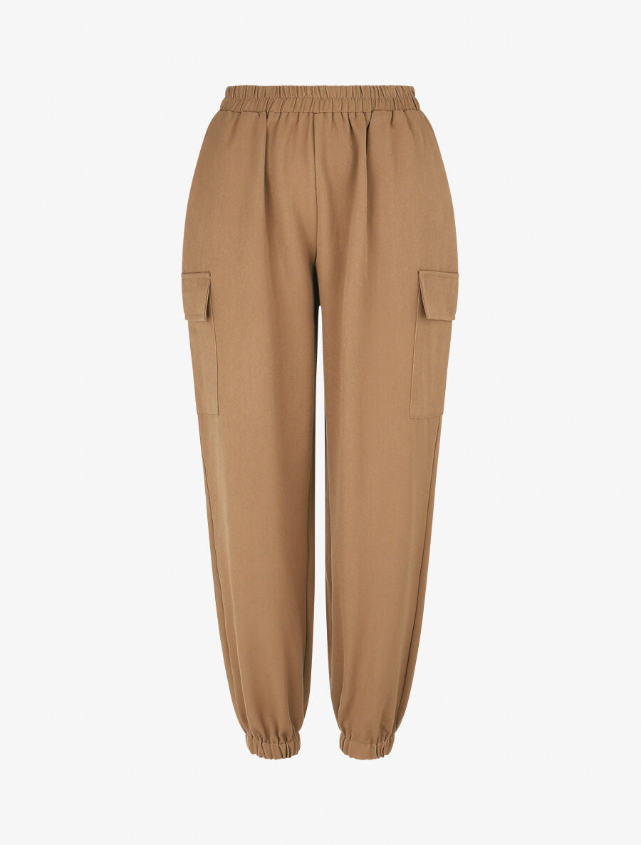 Pantalon fluide uni à bords élastiqués - Camel - 1