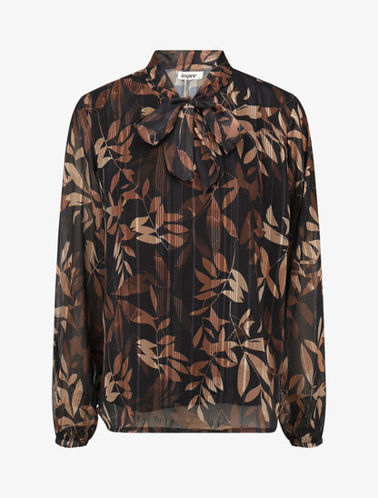 Blouse en voile imprimé feuillage - Noir - 4