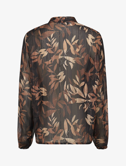 Blouse en voile imprimé feuillage - Noir - 2