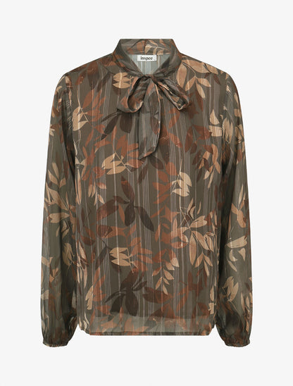 Blouse en voile imprimé feuillage - Taupe - 1