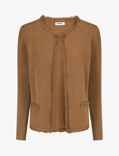 Gilet uni à bords effilochés - Camel - 1