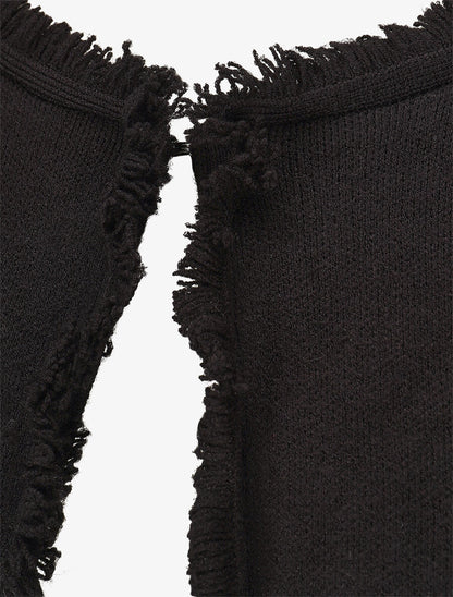 Gilet uni à bords effilochés - Noir - 3