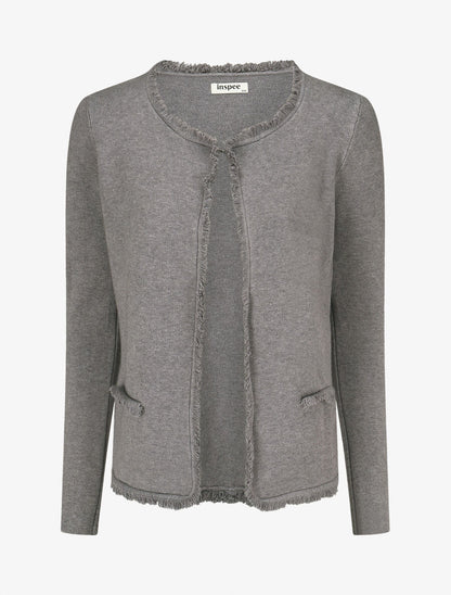Gilet uni à bords effilochés - Gris - 1