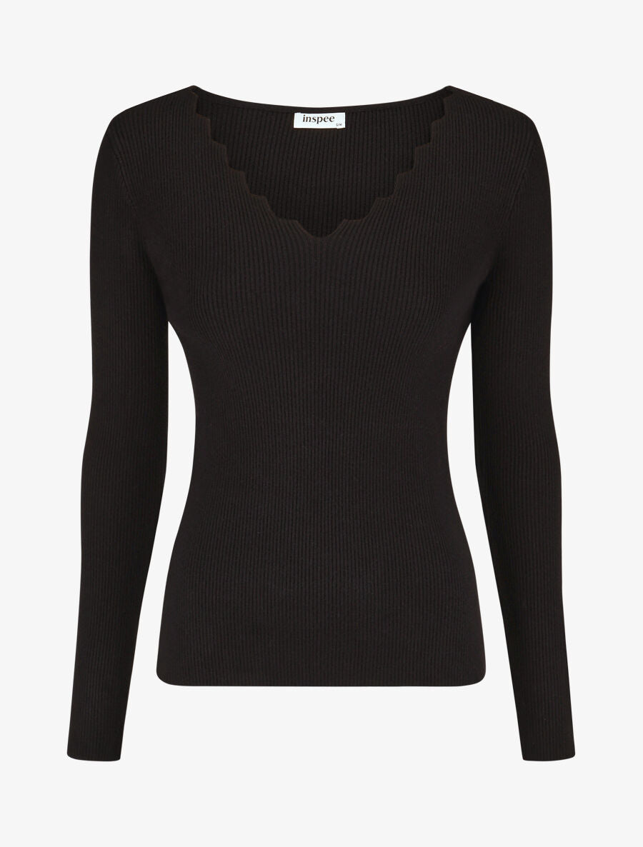 Pull col V à détail stylisé - Noir - 1