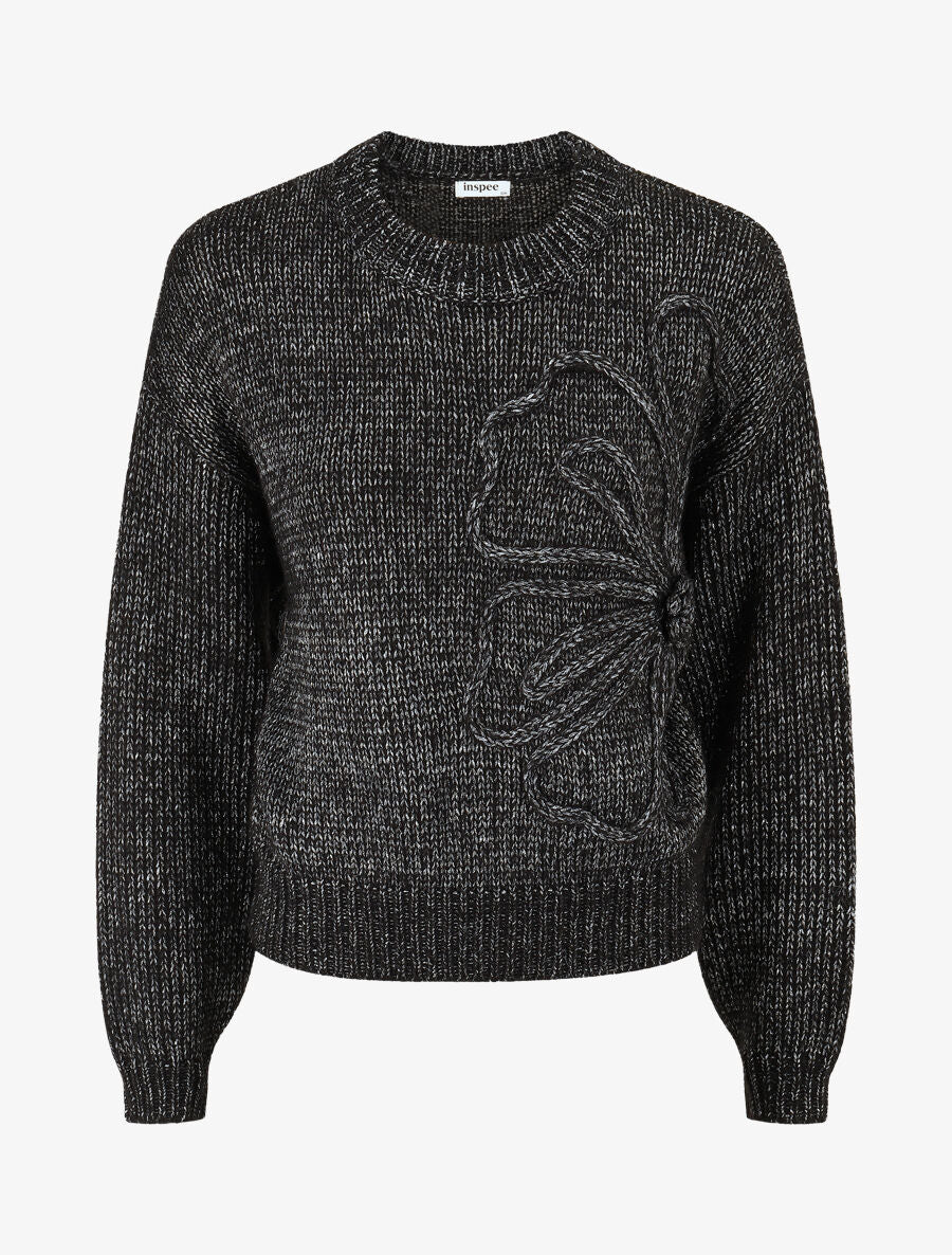 Pull uni irisé à motif floral - Noir - 1