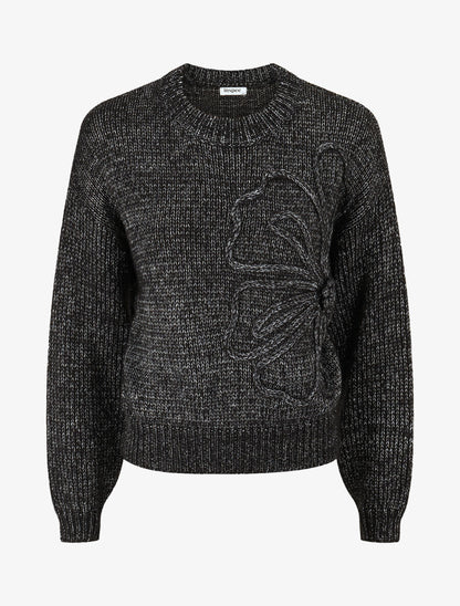 Pull uni irisé à motif floral - Noir - 1