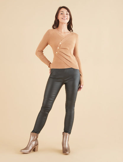 Pull cache-coeur à boutons décoratifs - Camel - 4