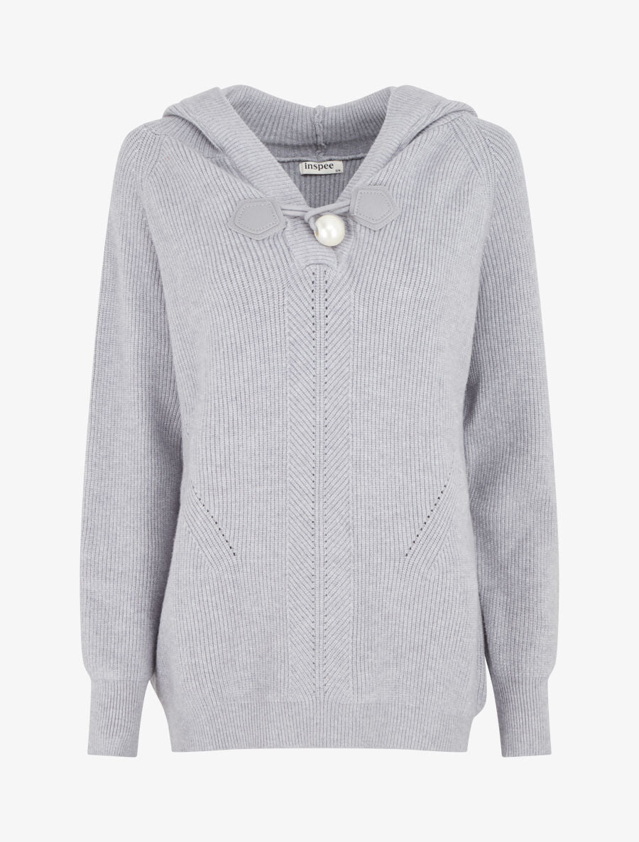 Pull côtelé à capuche - Gris - 4