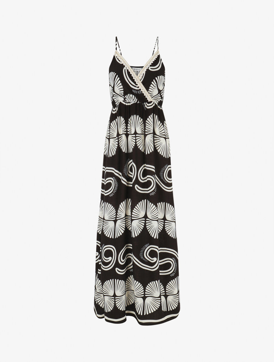 Robe longue à fines bretelles imprimé fantaisie - Noir - 4