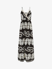 Robe longue à fines bretelles imprimé fantaisie - Noir - 4