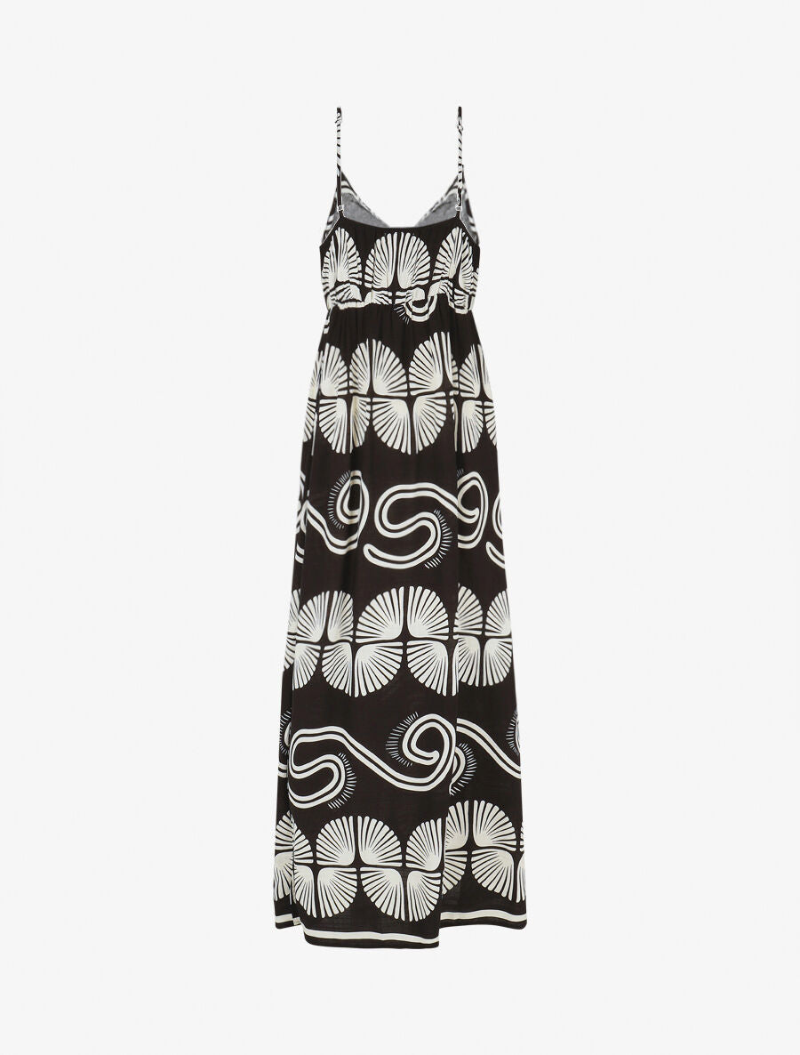 Robe longue à fines bretelles imprimé fantaisie - Noir - 2