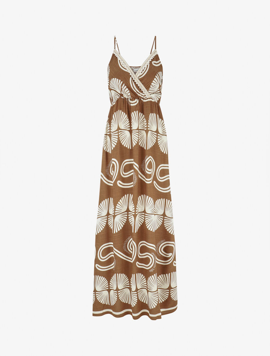 Robe longue à fines bretelles imprimé fantaisie - Marron - 4