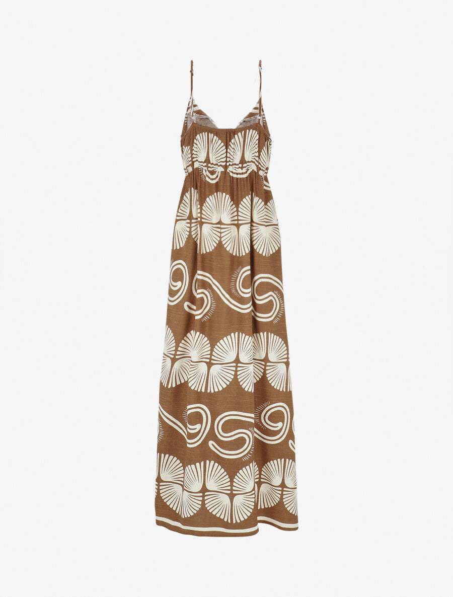 Robe longue à fines bretelles imprimé fantaisie - Marron - 2