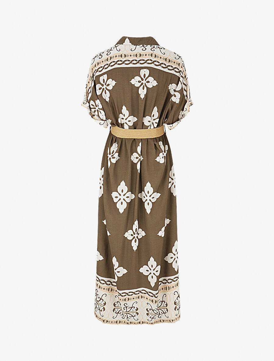 Robe chemise longue manches courtes imprimé floral - Taupe - 2