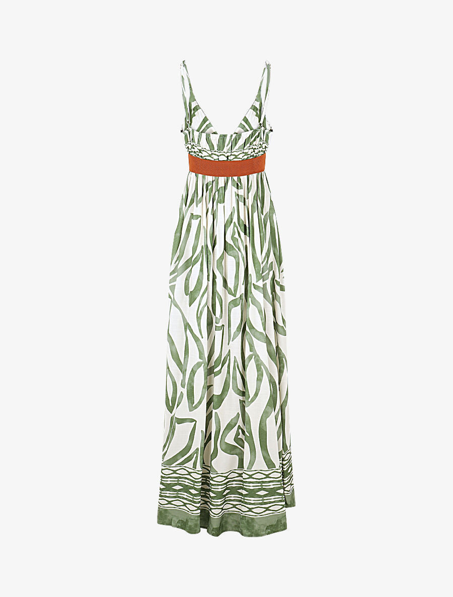 Robe longue imprimé graphique à fines bretelles - Vert - 2