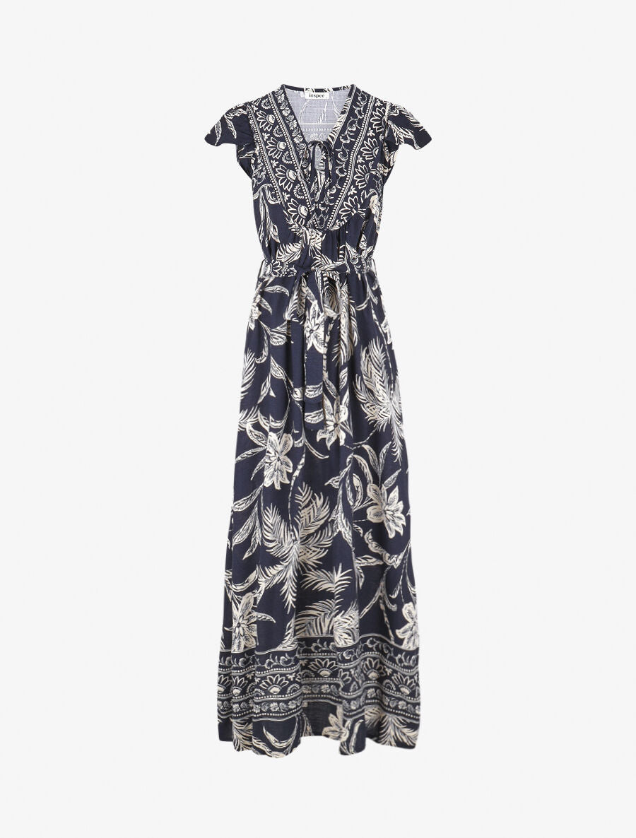 Robe longue imprimé tropical - Marine - 1