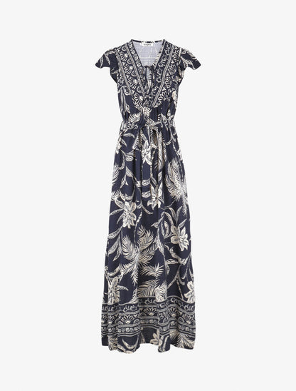 Robe longue imprimé tropical - Marine - 1