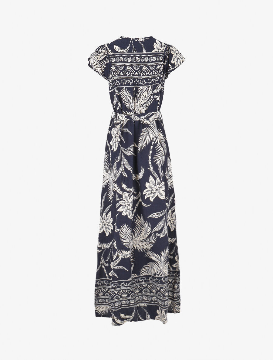 Robe longue imprimé tropical - Marine - 2