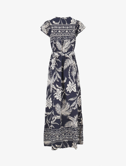 Robe longue imprimé tropical - Marine - 2