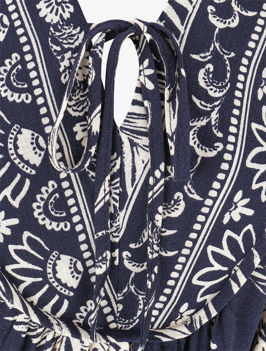 Robe longue imprimé tropical - Marine - 3
