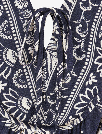 Robe longue imprimé tropical - Marine - 3