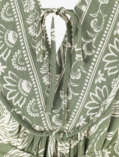 Robe longue imprimé tropical - Vert olive - 3