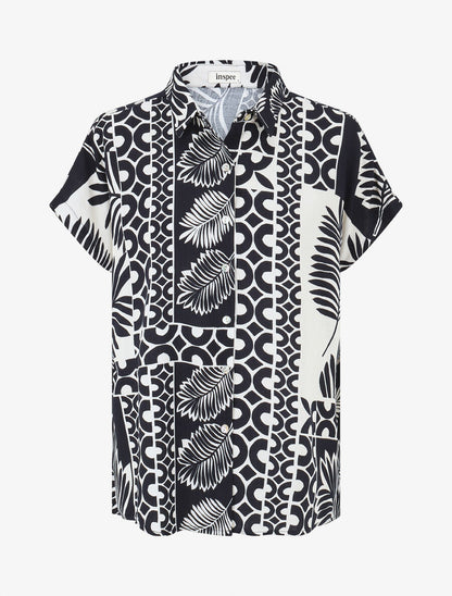 Ensemble chemise et pantalon imprimé tropical - Marine - 3