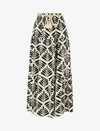 Jupe longue taille haute imprimé végétal - Noir - 4