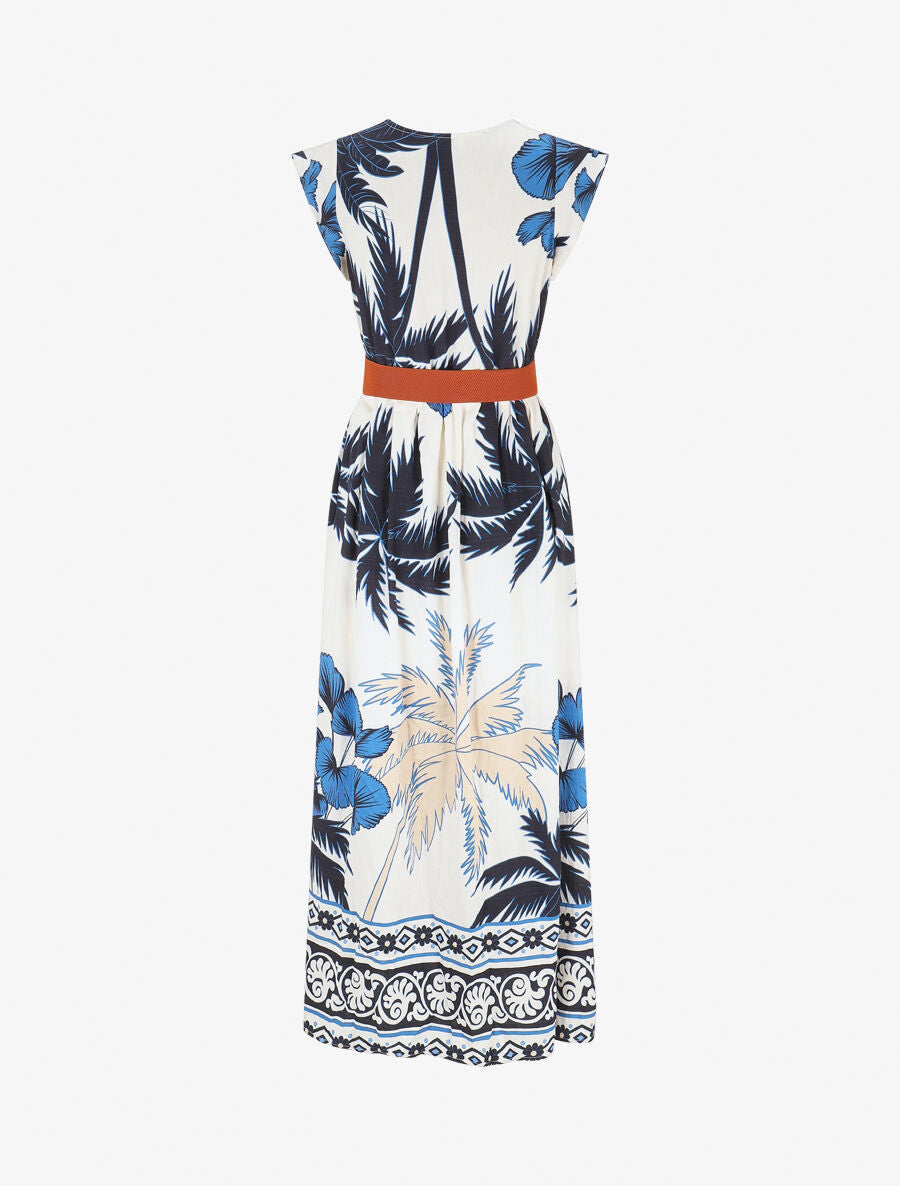Robe longue à imprimé tropical et mosaïque - Marine - 2