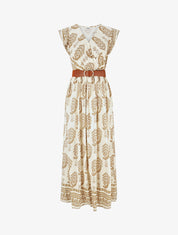 Robe longue à imprimé fantaisie et mosaïque - Taupe - 4