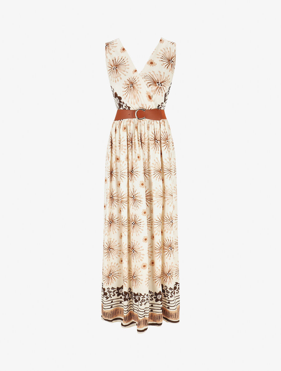 Robe longue sans manches à imprimé fantaisie - Camel - 1